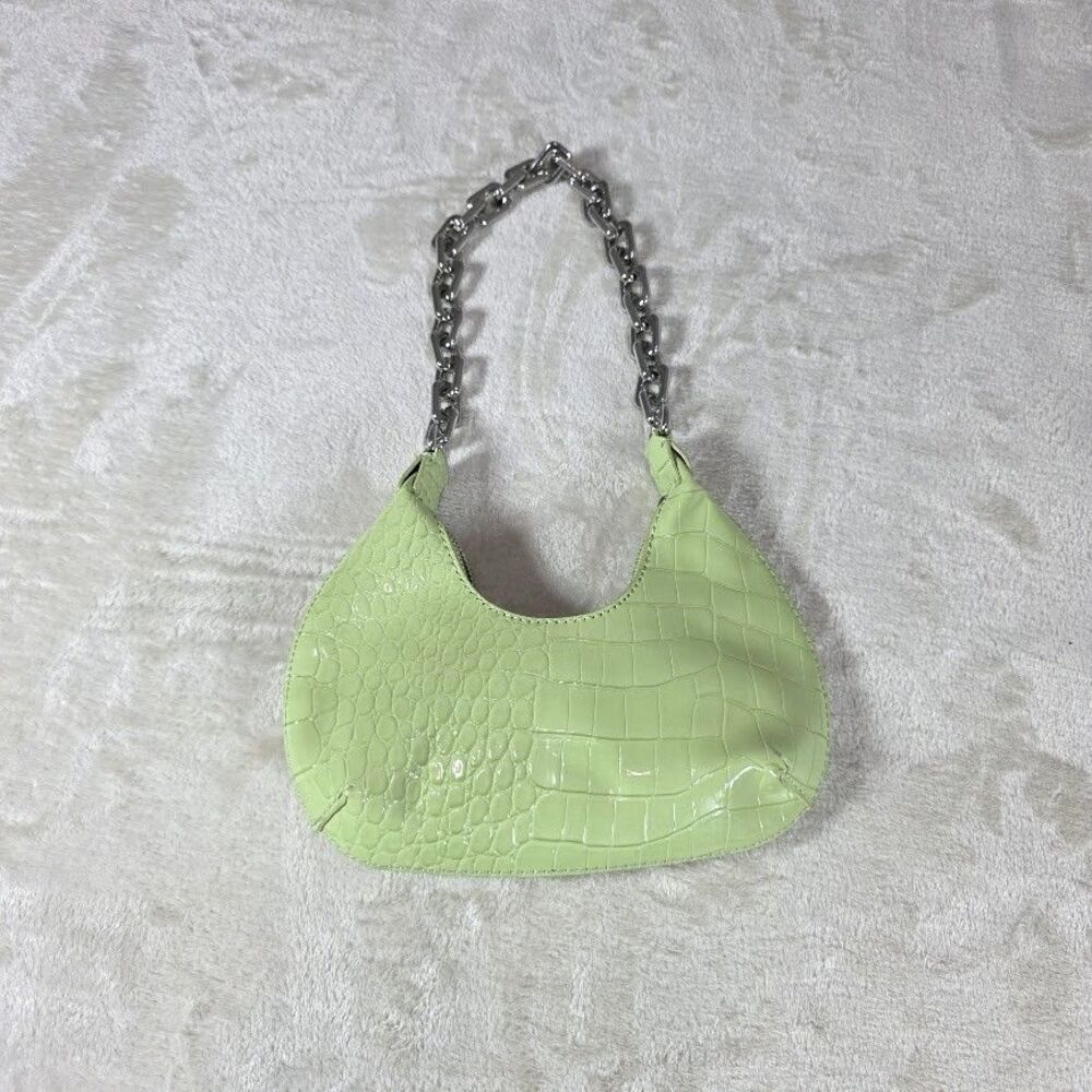 Forever 21 Shoulder Bag Handbag Purse Silver Chain Crocodile Print Green Trendy